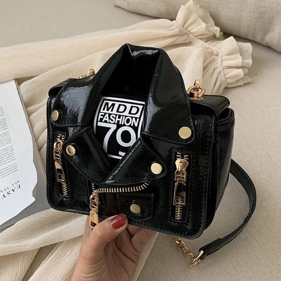 Adorable & Unique Black & Gold Motorcycle Jacket Bag! - Picture 15 of 16